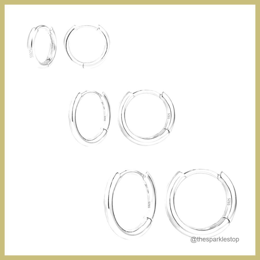 Sterling Silver Huggie Hoop Earrings Hypoallergenic 3 Pairs